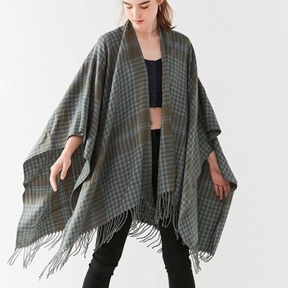 Urban Outfitters Green Plaid Poncho - Picture 1 of 7